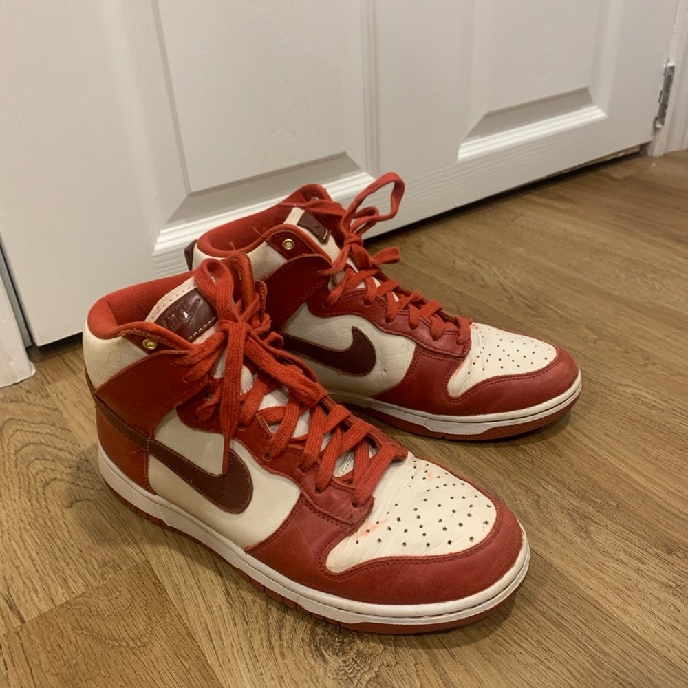 Nike Men's Red and White High-Top Sneakers